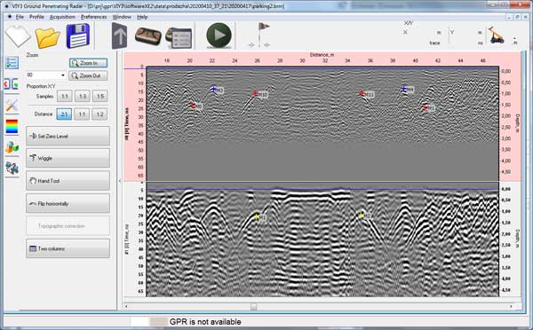 Synchro software, vertical position of GPR channels
